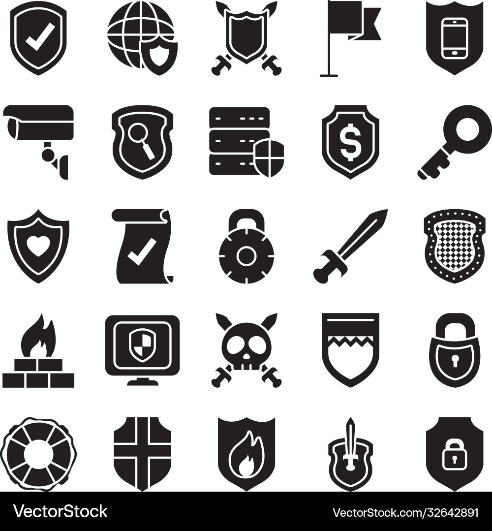 Old key and security shield icon set half line vector image