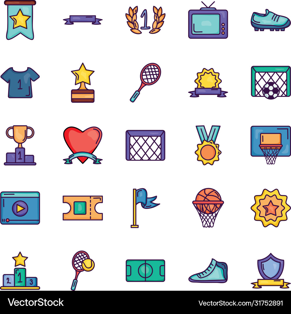Retro television and game event icon set line Retro television and game event icon set line vector image