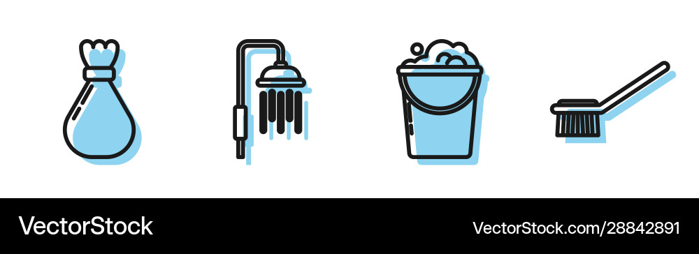 Set line bucket with foam and bubbles garbage Vector Image