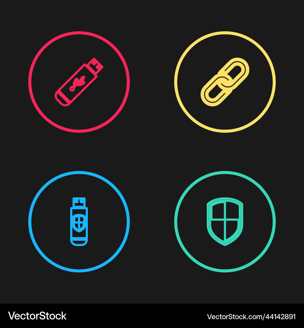 Set line usb flash drive and shield chain Set line usb flash drive and shield chain Vector Image