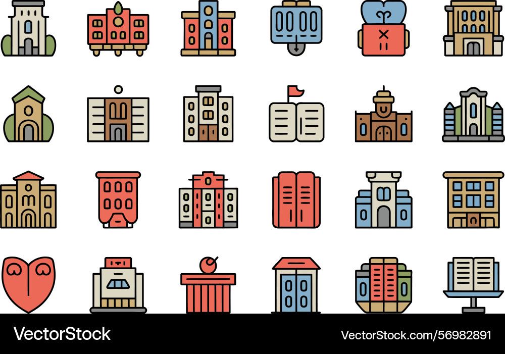 Set of different school building icons university vector image