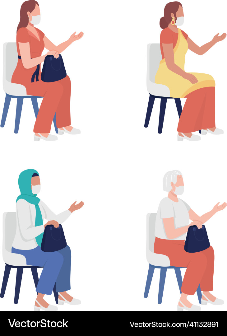 Sitting women with face masks semi flat color Sitting women with face masks semi flat color vector image