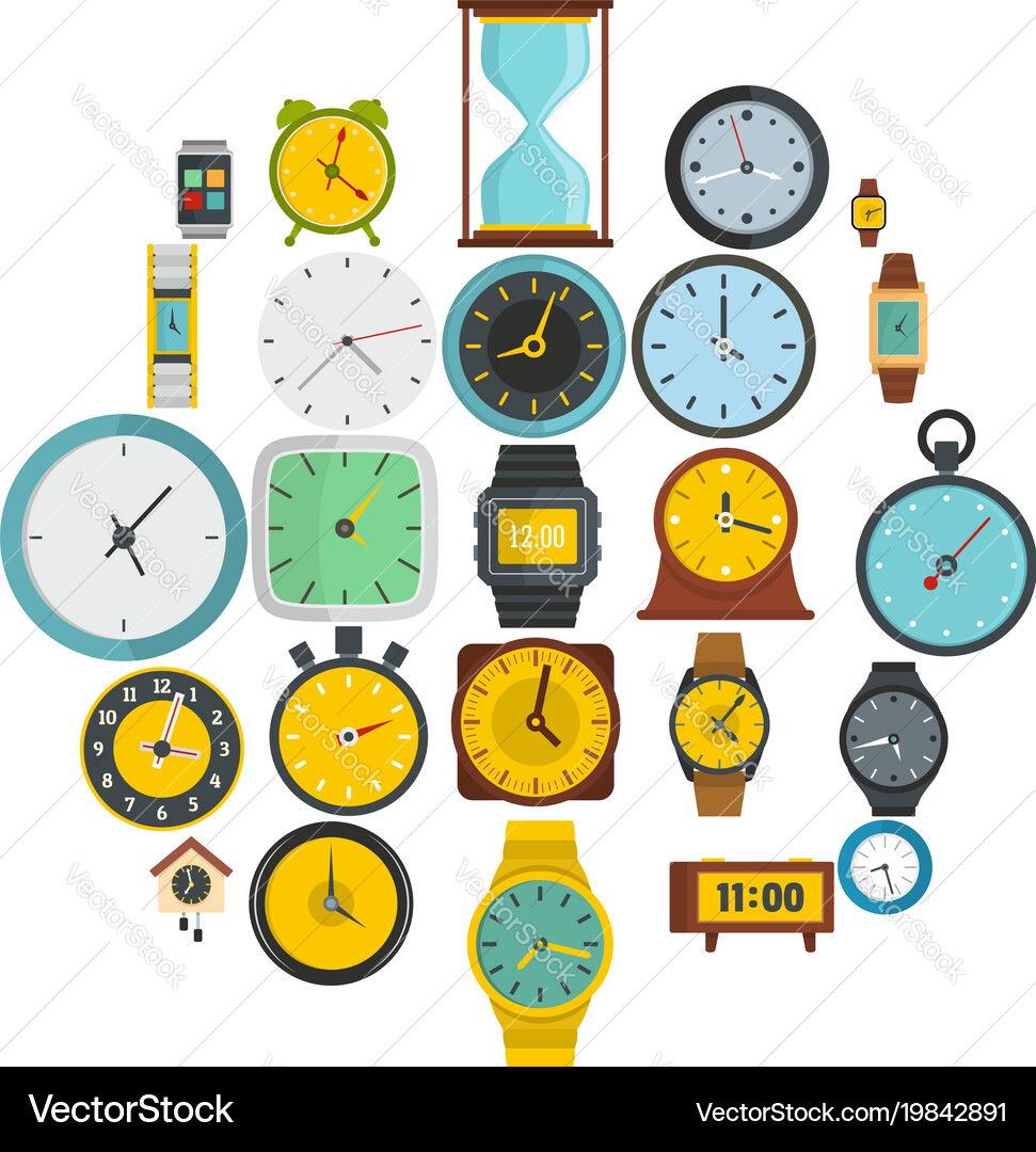 Time and clock icons set flat style Vector Image