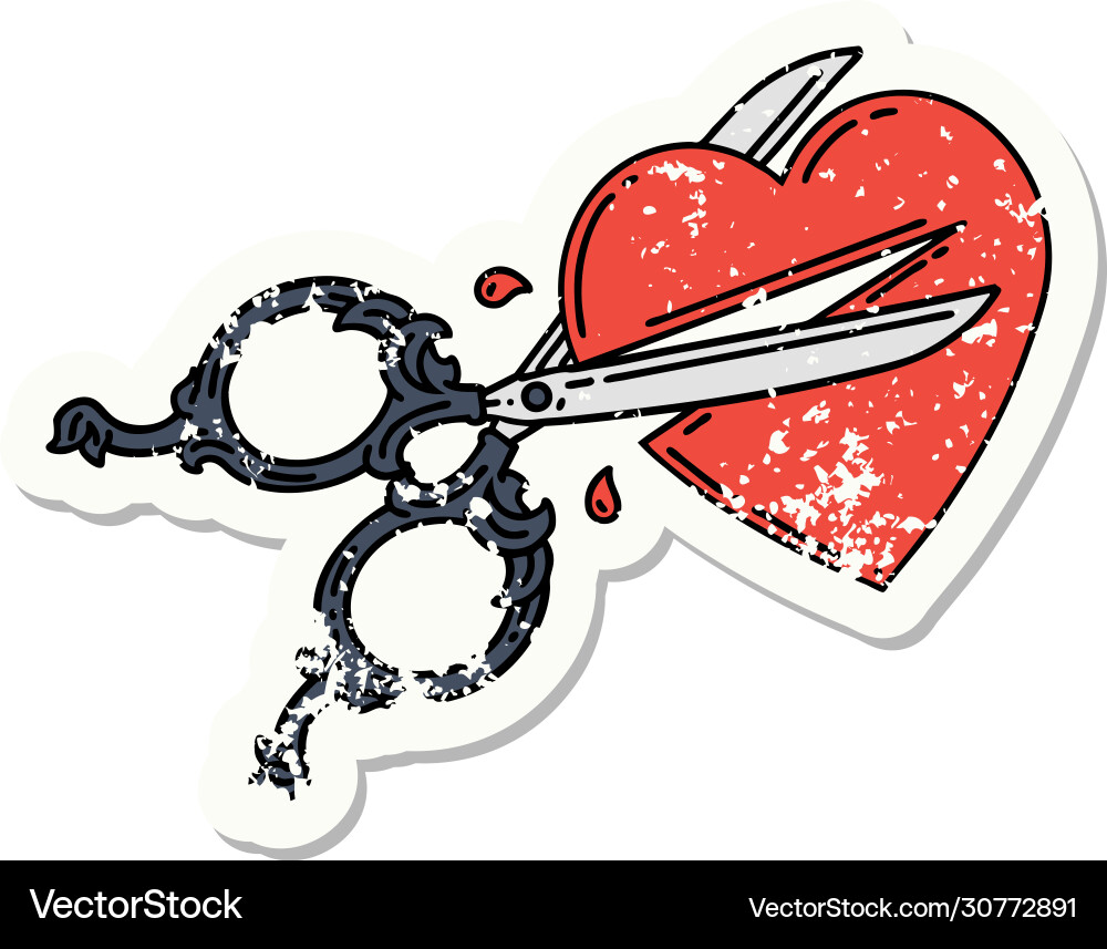 Traditional distressed sticker tattoo scissors Vector Image