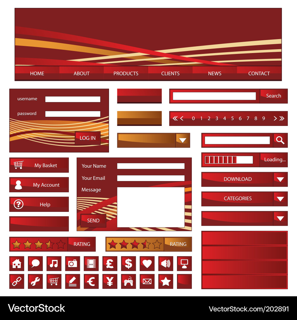 Web objects red and gold Vector Image