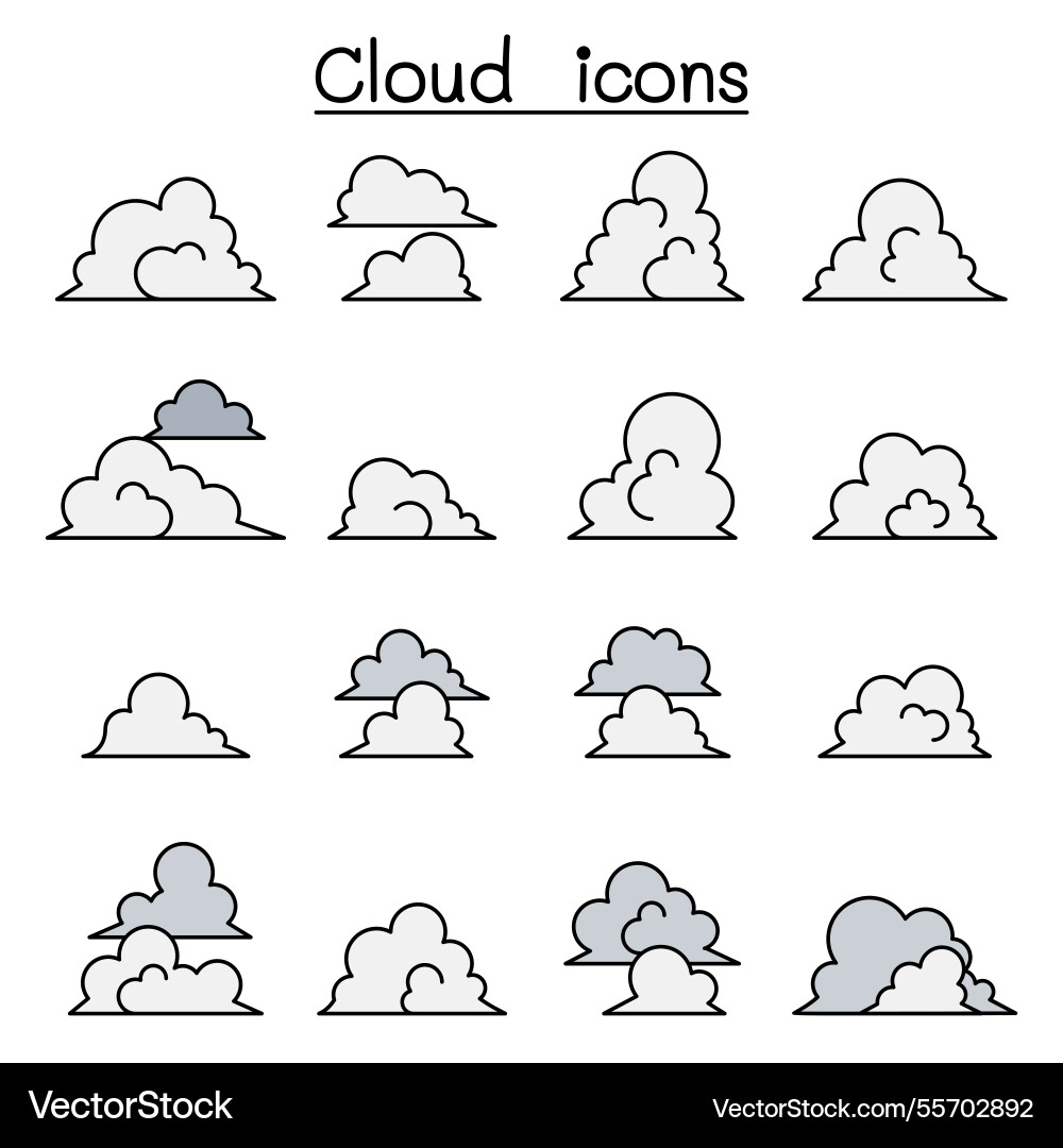 Cloud icon set in colorline style Vector Image