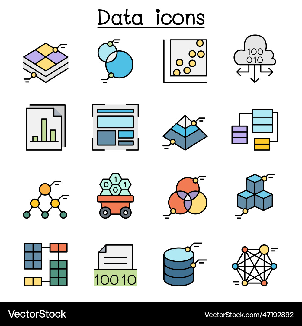 Data chart diagram and graph color line icon set Data chart diagram and graph color line icon set vector image