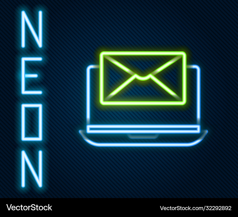 Glowing neon line laptop with envelope and open Glowing neon line laptop with envelope and open vector image