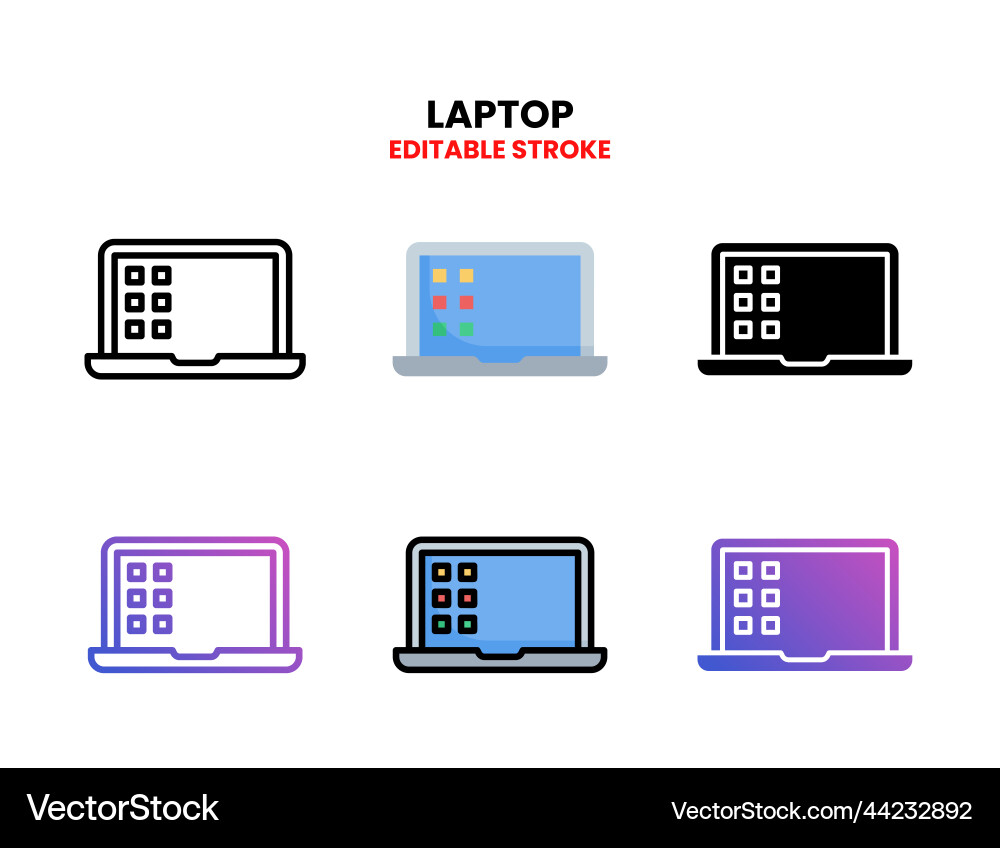 Laptop notebook icon set with different style Laptop notebook icon set with different style vector image
