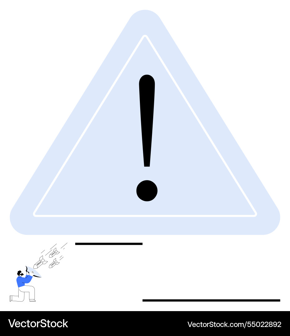 Large exclamation triangle with man shouting Large exclamation triangle with man shouting vector image