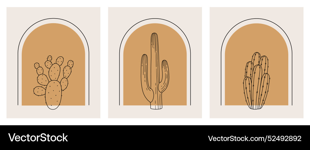 Set of posters with cacti in minimalist style Vector Image