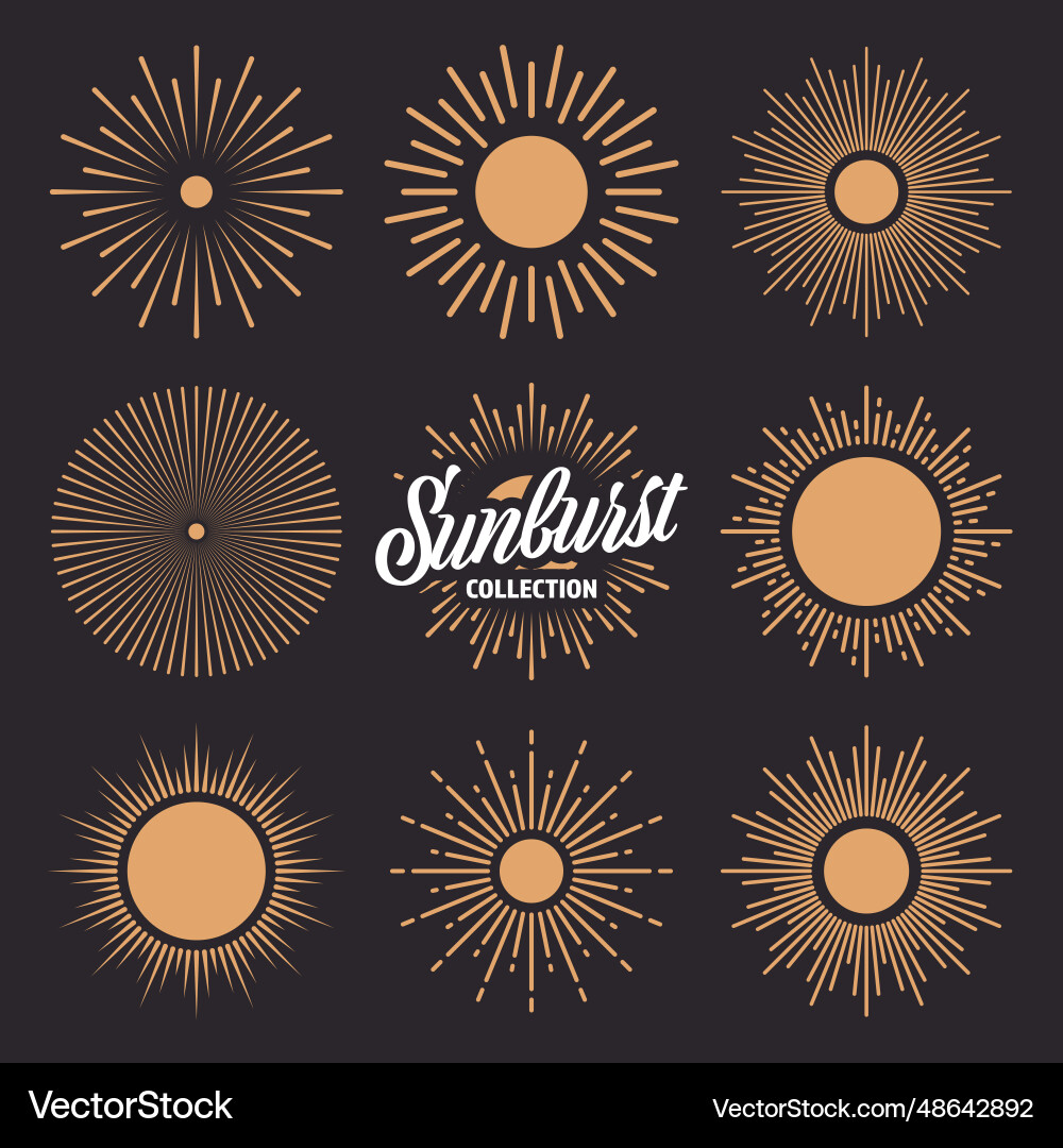 Vintage sunburst sunset beams collection hand Vintage sunburst sunset beams collection hand vector image