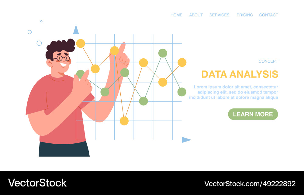 Web page with man analyzes graph data Web page with man analyzes graph data vector image