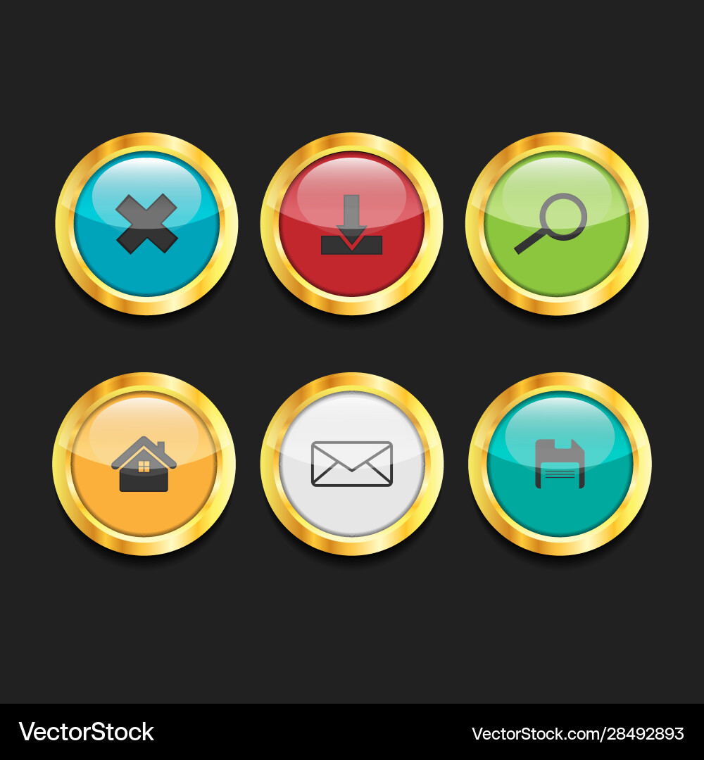 3D Circle Button Icon Set vector image