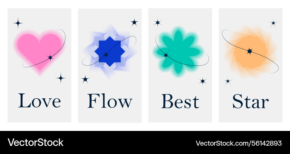 Abstract blur y2k elements with text love flow Abstract blur y2k elements with text love flow vector image