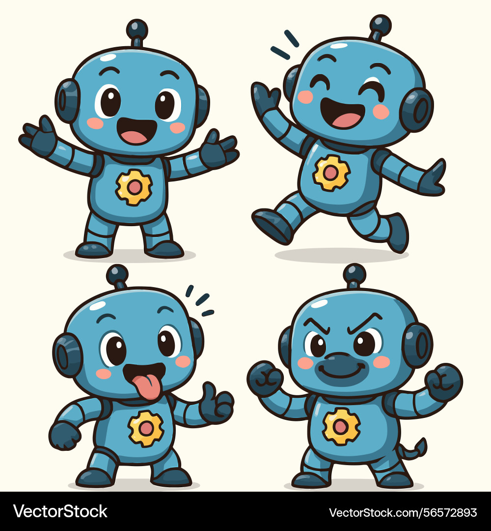 Cartoon robot character set showing different Vector Image