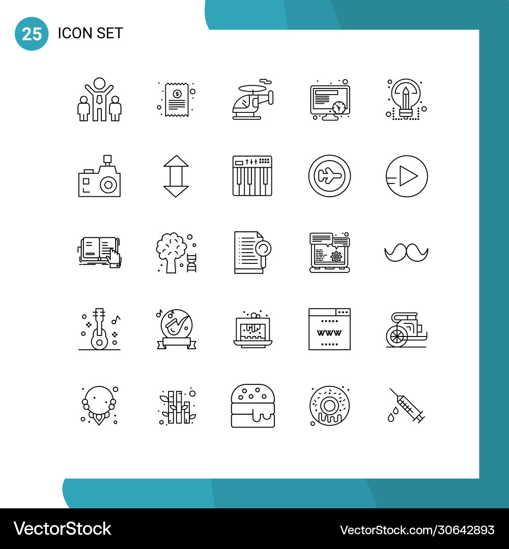 Editable line pack 25 simple lines camera vector image