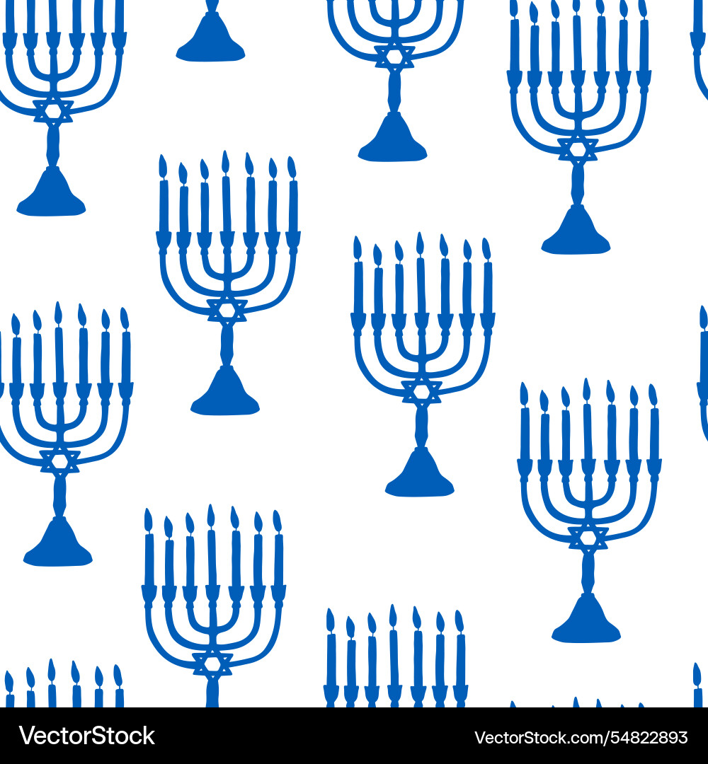 Hand drawn jewish menorah seamless pattern in blue Hand drawn jewish menorah seamless pattern in blue Vector Image