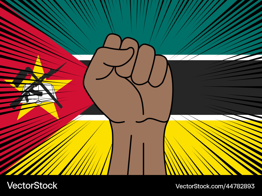 Human fist clenched symbol on flag of mozambique Human fist clenched symbol on flag of mozambique vector image