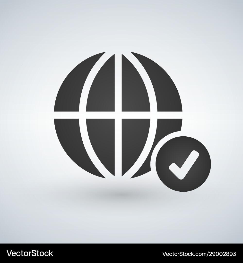 Minimal globe icon with checkmark in circle vector image