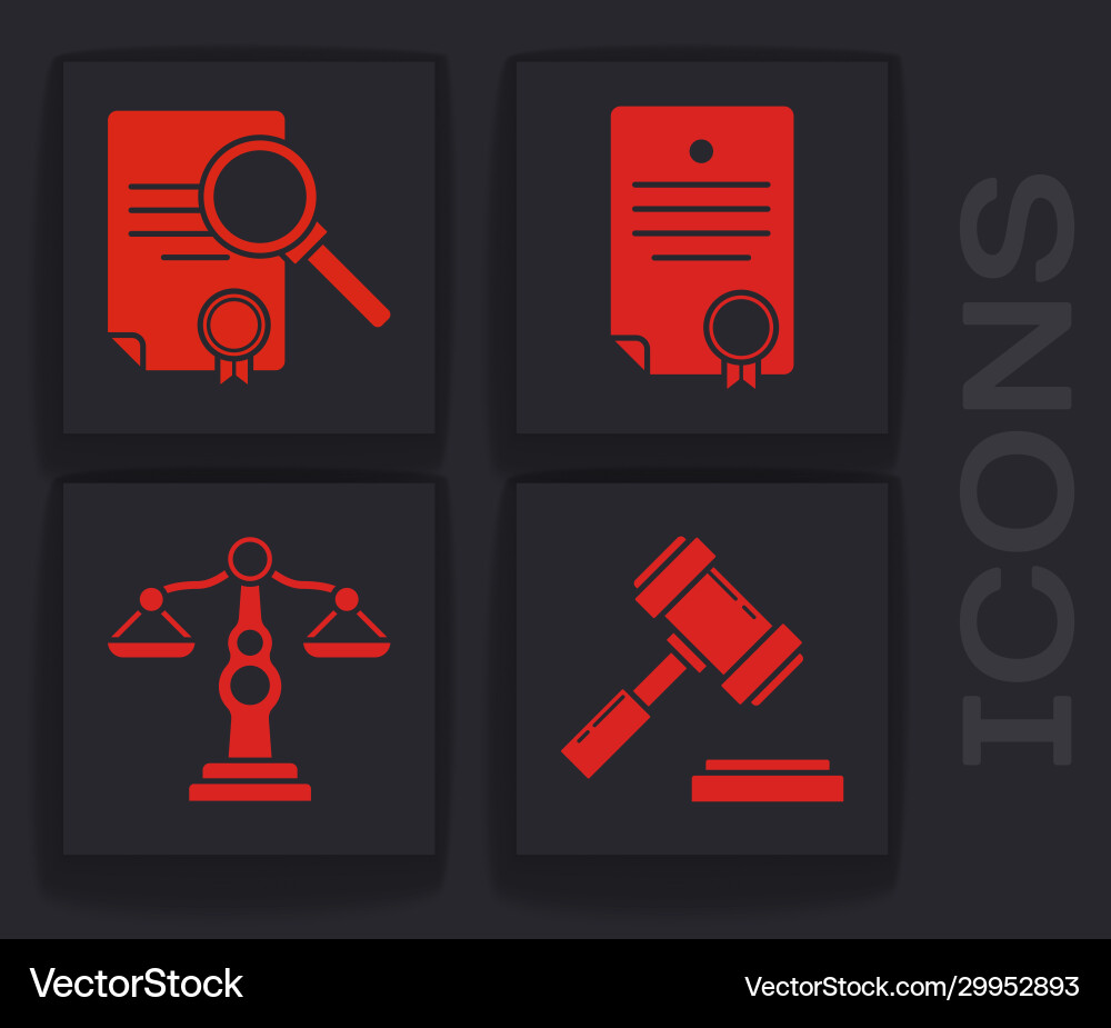 Set judge gavel document with search certificate Vector Image