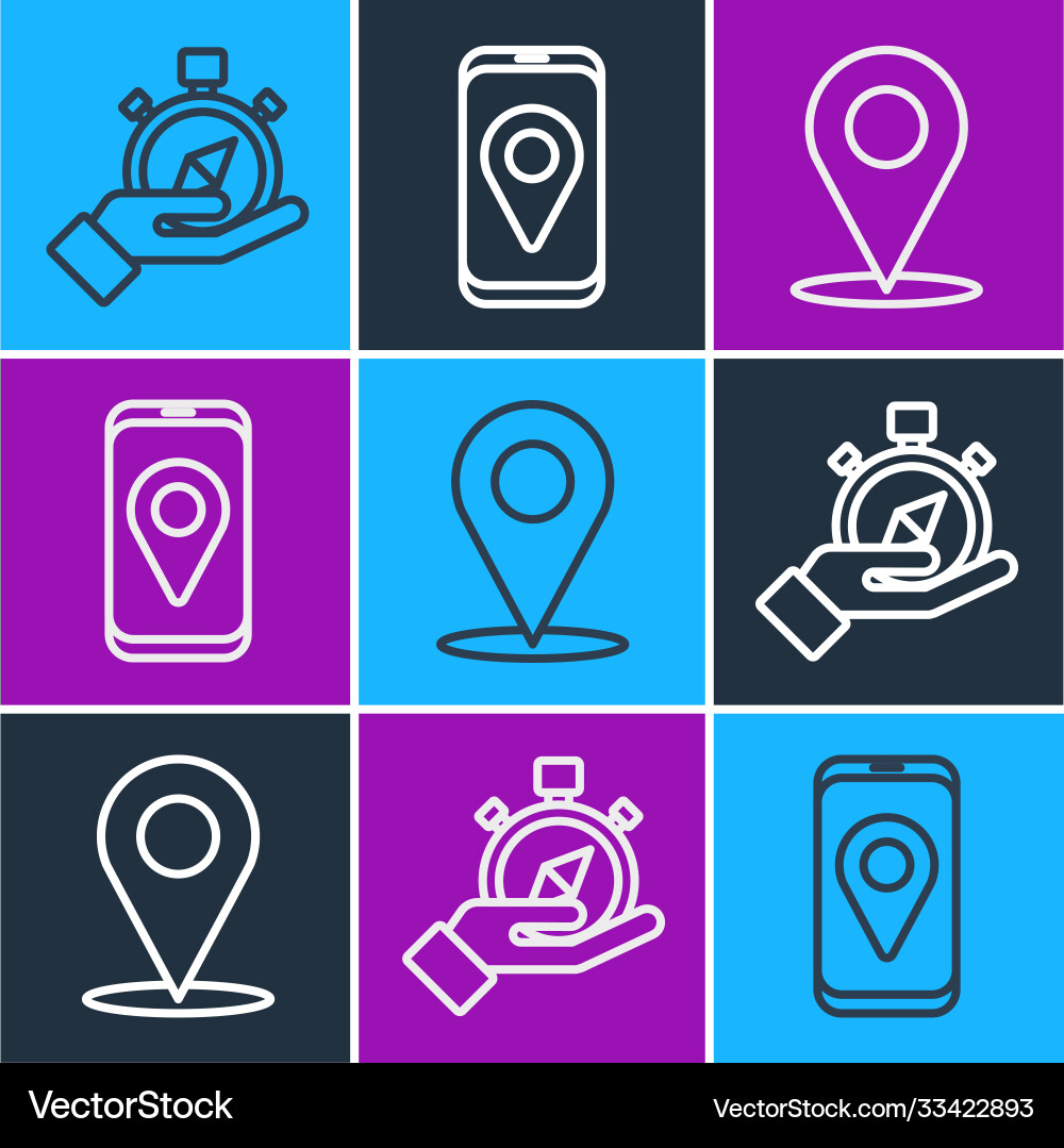 Set line compass location and city map navigation Vector Image