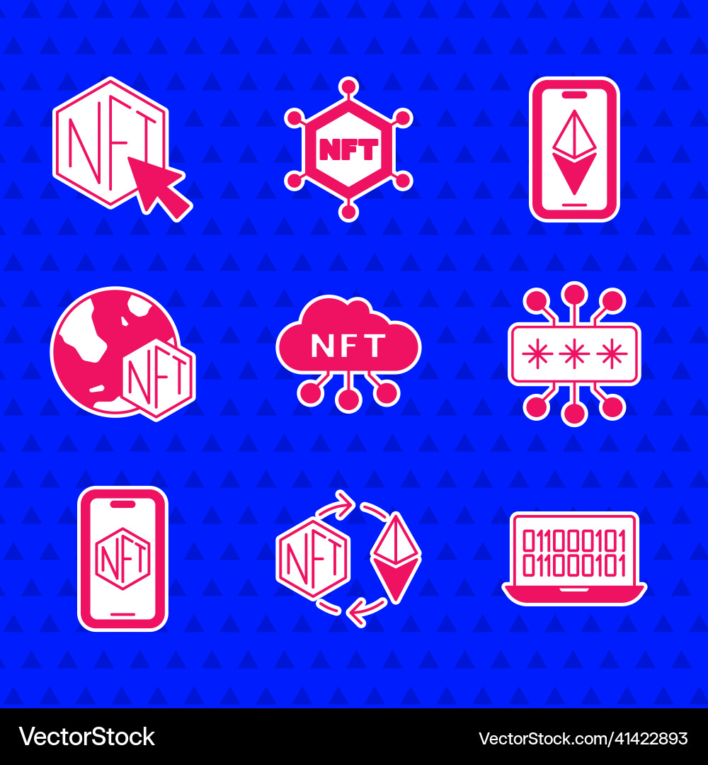 Set nft cloud ethereum exchange binary code Set nft cloud ethereum exchange binary code vector image