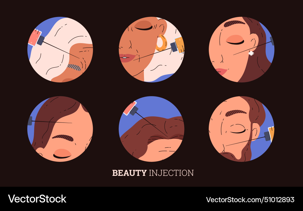 Set of icons with beaty injections in various face Set of icons with beaty injections in various face Vector Image