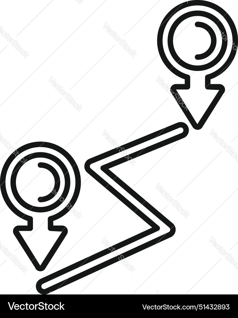 Simplified route map with location pins icon Simplified route map with location pins icon vector image