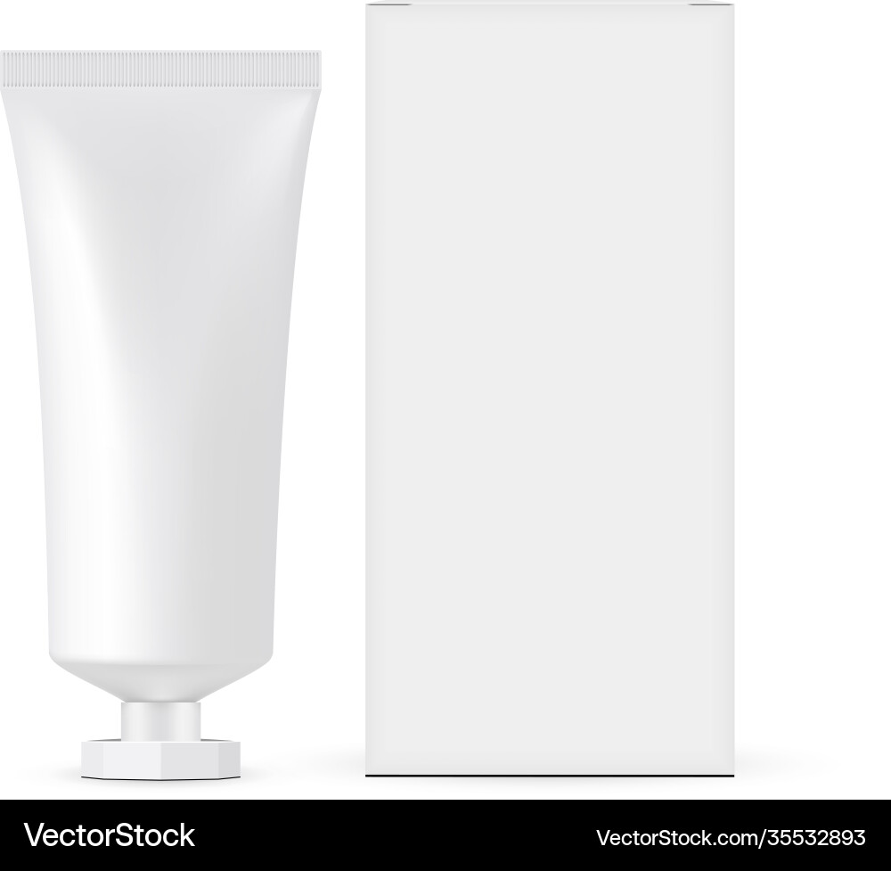 Small tube with octagonal screw cap box front view Small tube with octagonal screw cap box front view vector image