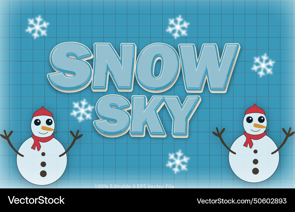 Snow sky editable text effect 3d emboss style Vector Image