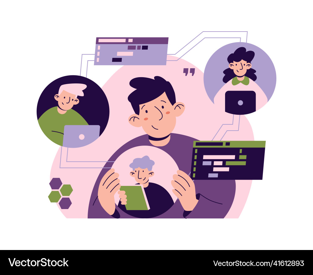 Software development team on video conferences Software development team on video conferences vector image