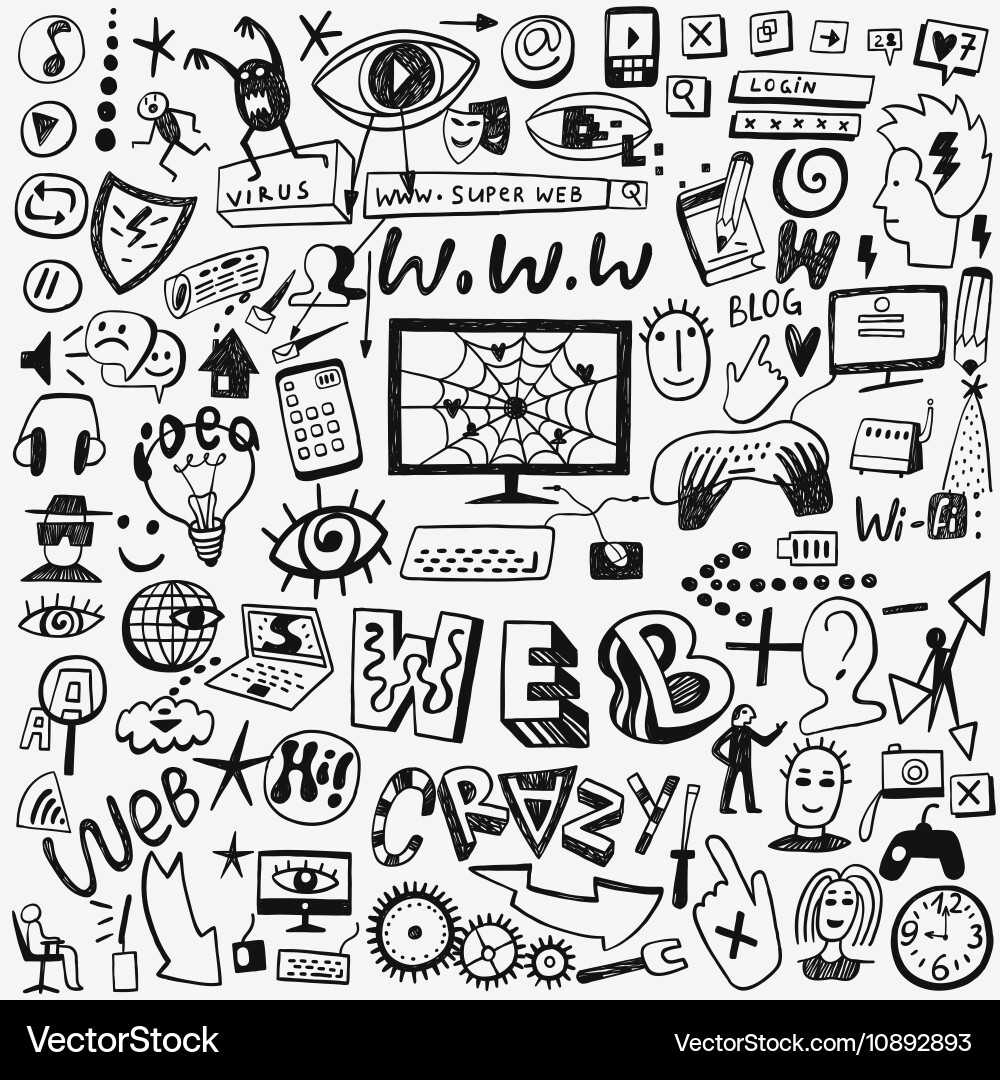 Web doodles set vector image