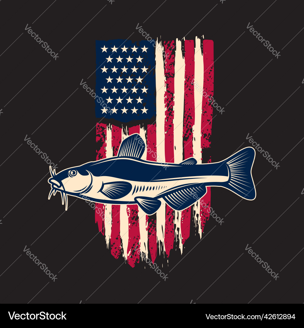 Catfish on american flag background design vector image