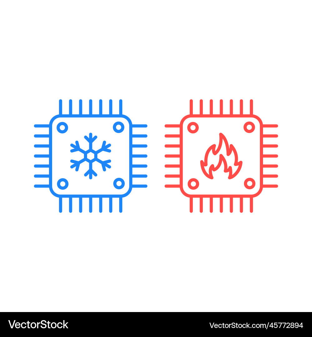 Cold and hot processor chip circuit icon template Cold and hot processor chip circuit icon template vector image