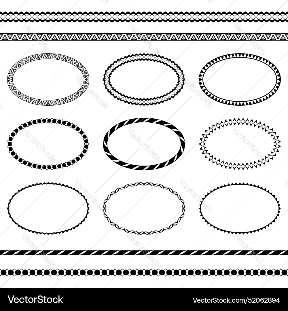 Collection of oval frames with geometric pattern Collection of oval frames with geometric pattern vector image