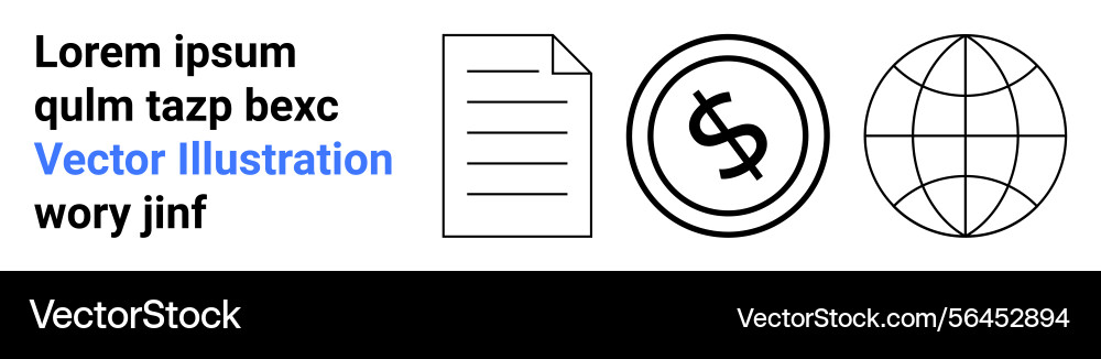 Document currency symbol and globe representing Vector Image