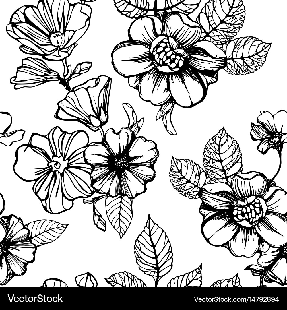 Elegant Black and White Floral Pattern Vector Image