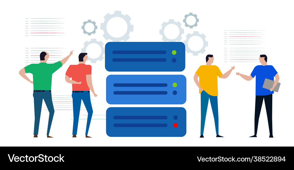 Group engineer prepare maintain server data Group engineer prepare maintain server data vector image