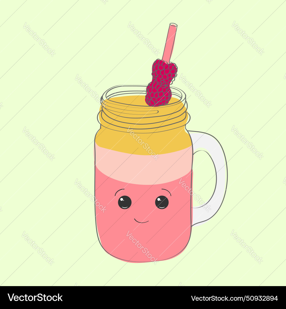 Jar with straw and raspberry Jar with straw and raspberry Vector Image