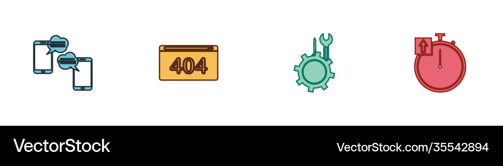 Set chat messages on mobile page with 404 error Set chat messages on mobile page with 404 error vector image
