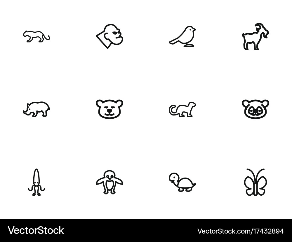 Set of 12 editable zoo outline icons includes Vector Image