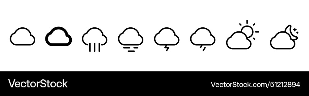 Set of cloud line shapes thin design Set of cloud line shapes thin design Vector Image