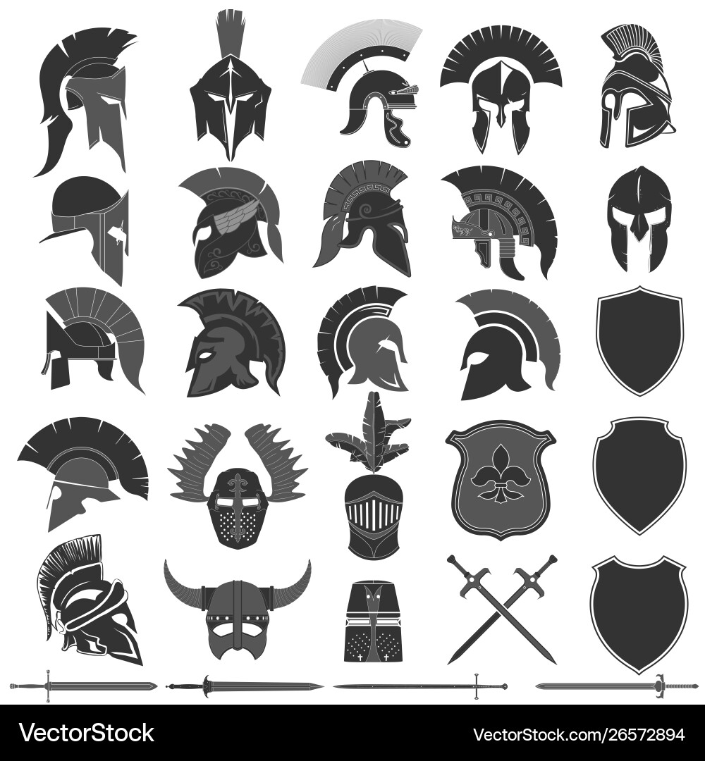 Spartan Helmet Collection – Royalty-Free Vector | VectorStock, image size:1000x1080