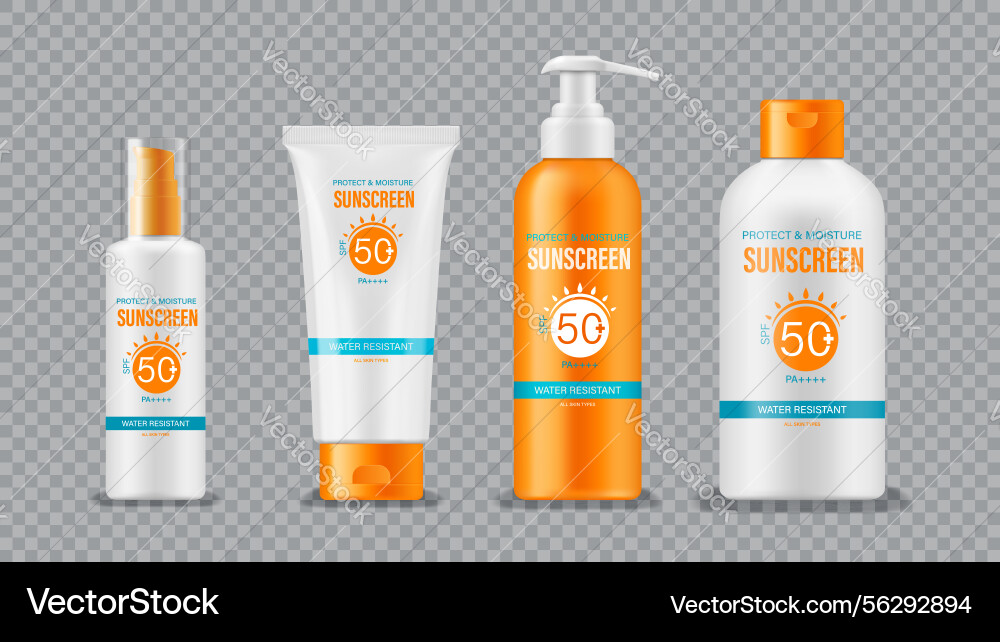 Sunscreen cosmetic products 3d packaging Vector Image