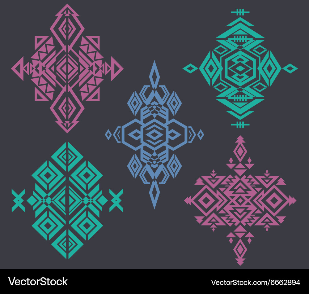Tribal color element patterns on gray background vector image