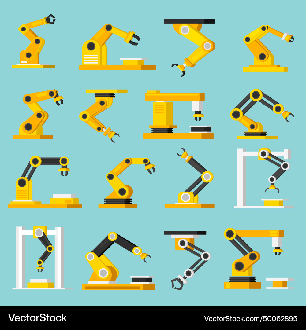 Automation conveyor orthogonal flat icons set Vector Image