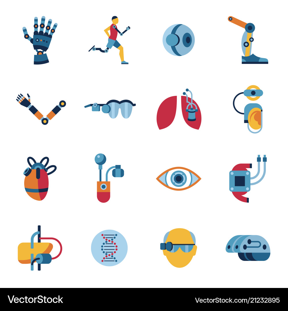 Bionics and artificial intelligence icon set Bionics and artificial intelligence icon set Vector Image