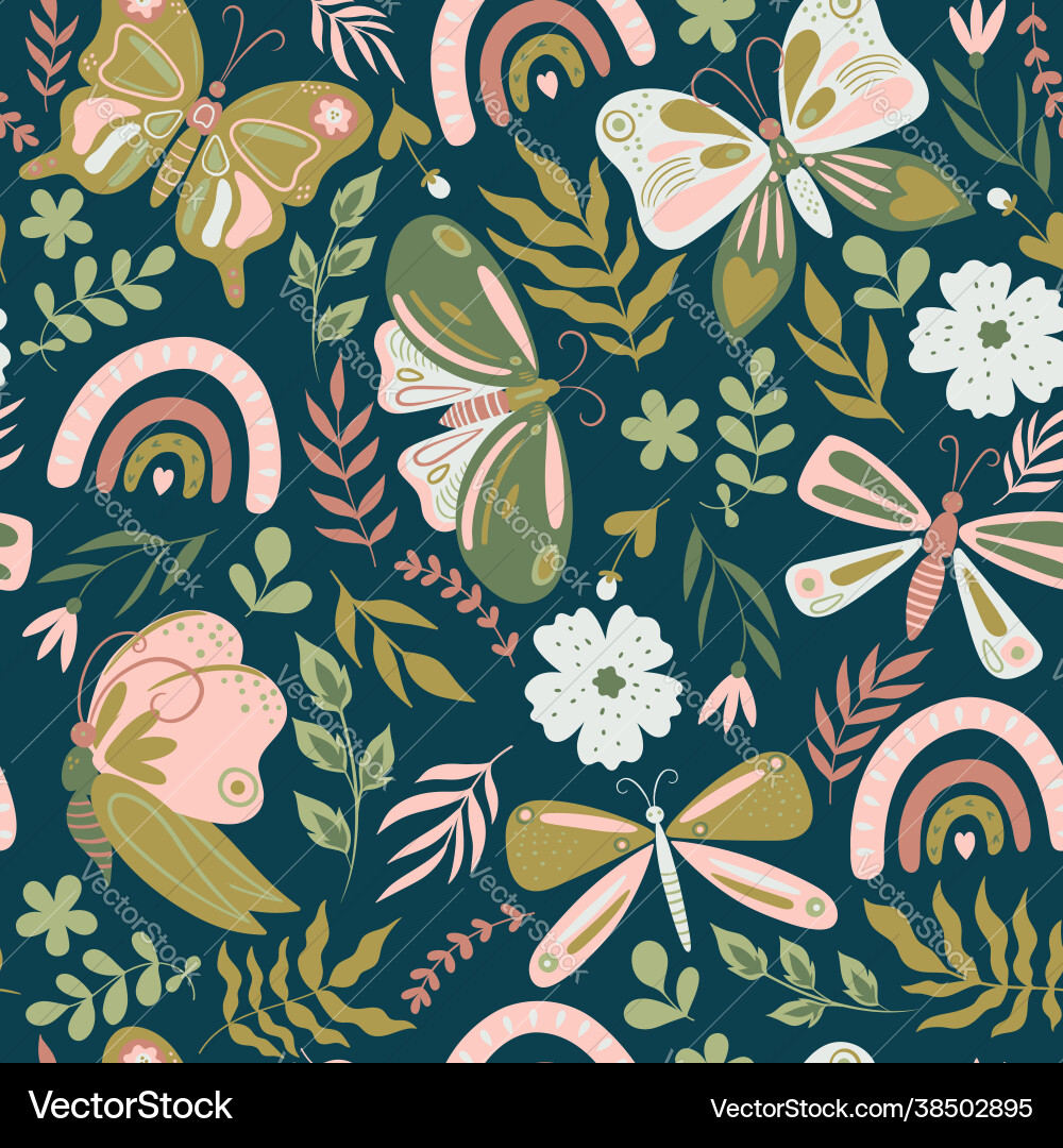 Butterfly Floral Seamless Pattern Vector Image
