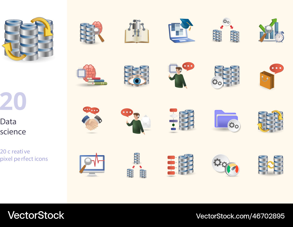 Data science set creative icons mining Data science set creative icons mining vector image